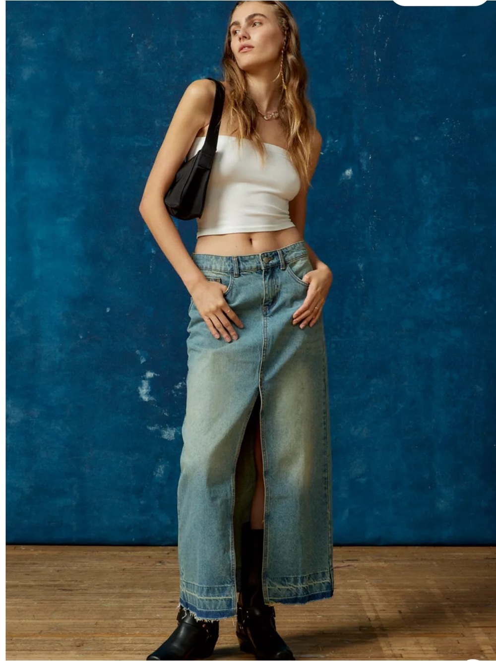 Urban Outfitters BDG Mandi A-Line Front Slit Denim Maxi Skirt
